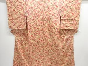 大正ロマン　型染牡丹唐草模様手織り紬着物